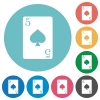 Five of spades card flat round icons - Five of spades card flat white icons on round color backgrounds