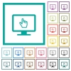 Monitor with pointing cursor flat color icons with quadrant frames - Monitor with pointing cursor flat color icons with quadrant frames on white background
