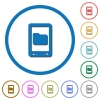 Mobile data storage icons with shadows and outlines - Mobile data storage flat color vector icons with shadows in round outlines on white background
