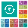 Rupee pay back multi colored flat icons on plain square backgrounds. Included white and darker icon variations for hover or active effects. - Rupee pay back square flat multi colored icons