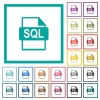 SQL file format flat color icons with quadrant frames on white background - SQL file format flat color icons with quadrant frames