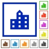 City silhouette flat color icons in square frames on white background - City silhouette flat framed icons