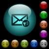 Mail reading aloud icons in color illuminated glass buttons - Mail reading aloud icons in color illuminated spherical glass buttons on black background. Can be used to black or dark templates