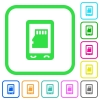 Mobile memory card vivid colored flat icons - Mobile memory card vivid colored flat icons in curved borders on white background