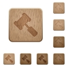 Judge hammer on rounded square carved wooden button styles - Judge hammer wooden buttons