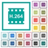 H.264 movie format flat color icons with quadrant frames - H.264 movie format flat color icons with quadrant frames on white background