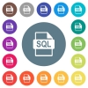 SQL file format flat white icons on round color backgrounds. 17 background color variations are included. - SQL file format flat white icons on round color backgrounds