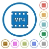 mp4 movie format flat color vector icons with shadows in round outlines on white background - mp4 movie format icons with shadows and outlines - Small thumbnail