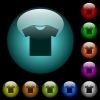 T-shirt icons in color illuminated spherical glass buttons on black background. Can be used to black or dark templates - T-shirt icons in color illuminated glass buttons