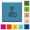 User account statistics engraved icons on edged square buttons in various trendy colors - User account statistics engraved icons on edged square buttons