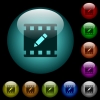 rename movie icons in color illuminated glass buttons - rename movie icons in color illuminated spherical glass buttons on black background. Can be used to black or dark templates