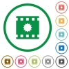 Certified movie flat icons with outlines - Certified movie flat color icons in round outlines on white background
