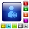 Send user data as email icons in rounded square color glossy button set - Send user data as email color square buttons