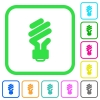 Energy saving fluorescent light bulb vivid colored flat icons in curved borders on white background - Energy saving fluorescent light bulb vivid colored flat icons