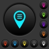 GPS map location options dark push buttons with vivid color icons on dark grey background - GPS map location options dark push buttons with color icons