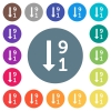 Descending numbered list flat white icons on round color backgrounds. 17 background color variations are included. - Descending numbered list flat white icons on round color backgrounds