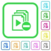 Remove item from playlist vivid colored flat icons in curved borders on white background - Remove item from playlist vivid colored flat icons
