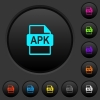 APK file format dark push buttons with color icons - APK file format dark push buttons with vivid color icons on dark grey background