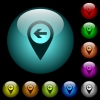 Previous target GPS map location icons in color illuminated glass buttons - Previous target GPS map location icons in color illuminated spherical glass buttons on black background. Can be used to black or dark templates