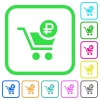 Checkout with Ruble cart vivid colored flat icons in curved borders on white background - Checkout with Ruble cart vivid colored flat icons