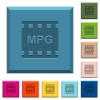 MPG movie format engraved icons on edged square buttons in various trendy colors - MPG movie format engraved icons on edged square buttons