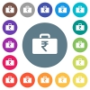 Indian Rupee bag flat white icons on round color backgrounds. 17 background color variations are included. - Indian Rupee bag flat white icons on round color backgrounds