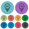 Vehicle GPS map location darker flat icons on color round background - Vehicle GPS map location color darker flat icons