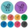Checkout with Pound cart darker flat icons on color round background - Checkout with Pound cart color darker flat icons