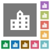 City silhouette flat icons on simple color square backgrounds - City silhouette square flat icons