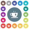 Cup of tea with teabag flat white icons on round color backgrounds. 17 background color variations are included. - Cup of tea with teabag flat white icons on round color backgrounds