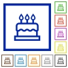 Birthday cake flat color icons in square frames on white background - Birthday cake flat framed icons