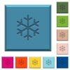 Single snowflake engraved icons on edged square buttons in various trendy colors - Single snowflake engraved icons on edged square buttons