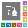 Syncronize data with database flat icons on simple color square backgrounds - Syncronize data with database square flat icons