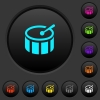 Drum dark push buttons with vivid color icons on dark grey background - Drum dark push buttons with color icons