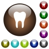 Single tooth color glass buttons - Single tooth white icons on round color glass buttons