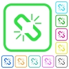 Unlink vivid colored flat icons in curved borders on white background - Unlink vivid colored flat icons