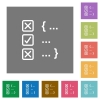 Source code checking square flat icons - Source code checking flat icons on simple color square backgrounds