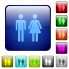 Male and female sign icons in rounded square color glossy button set - Male and female sign color square buttons