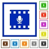 Movie voice flat color icons in square frames on white background - Movie voice flat framed icons