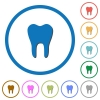 Single tooth flat color vector icons with shadows in round outlines on white background - Single tooth icons with shadows and outlines - Small thumbnail