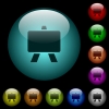 Blackboard icons in color illuminated spherical glass buttons on black background. Can be used to black or dark templates - Blackboard icons in color illuminated glass buttons