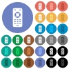 Remote control round flat multi colored icons - Remote control multi colored flat icons on round backgrounds. Included white, light and dark icon variations for hover and active status effects, and bonus shades on black backgounds.