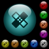 Band aid icons in color illuminated glass buttons - Band aid icons in color illuminated spherical glass buttons on black background. Can be used to black or dark templates