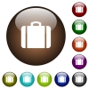 Suitcase color glass buttons - Suitcase white icons on round color glass buttons