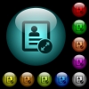 Extend contact icons in color illuminated spherical glass buttons on black background. Can be used to black or dark templates - Extend contact icons in color illuminated glass buttons