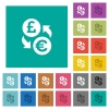 Pound Euro money exchange multi colored flat icons on plain square backgrounds. Included white and darker icon variations for hover or active effects. - Pound Euro money exchange square flat multi colored icons