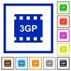 3gp movie format flat framed icons - 3gp movie format flat color icons in square frames on white background