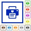 IP printer flat framed icons - IP printer flat color icons in square frames on white background