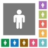 Male sign flat icons on simple color square backgrounds - Male sign square flat icons