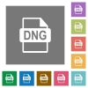 DNG file format flat icons on simple color square backgrounds - DNG file format square flat icons